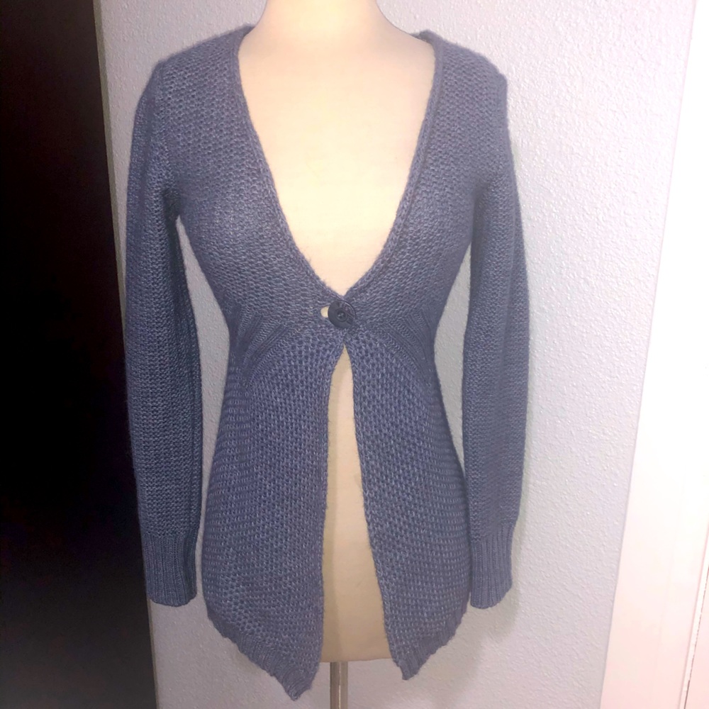 Blue Cardigan, like new condition ,50% wool